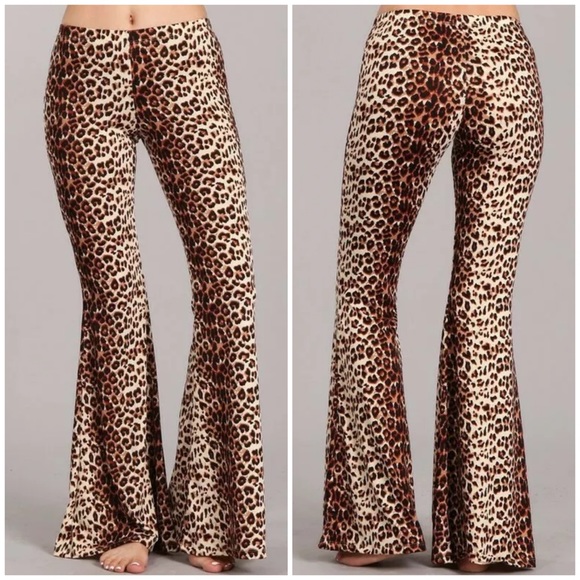 Pants - SOLD OUT Leopard Flared Bell Boho Stretch Casual Pants